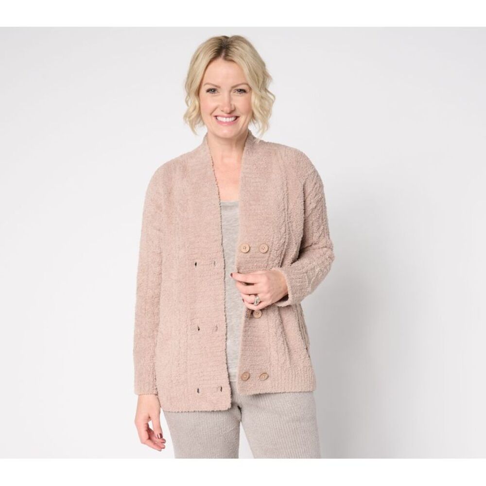 Top Knot Women's Sweater Sz L CozyChic Cable Buttd Cardigan Brown A661126